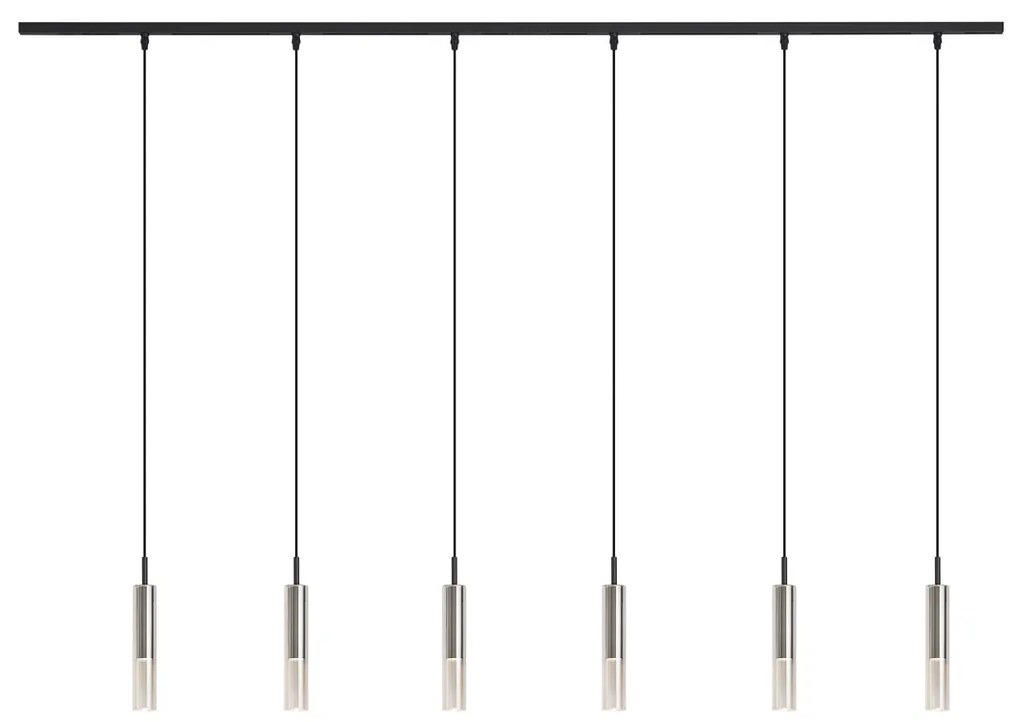 Modern railsysteem zwart met 6 hanglampen zwart met smoke glas 1-fase - Slimline Loyce Nowoczesny Oswietlenie wewnetrzne