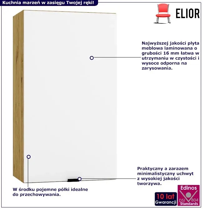 Górna szafka kuchenna 40 cm biały + dąb artisan - Elandro 19X