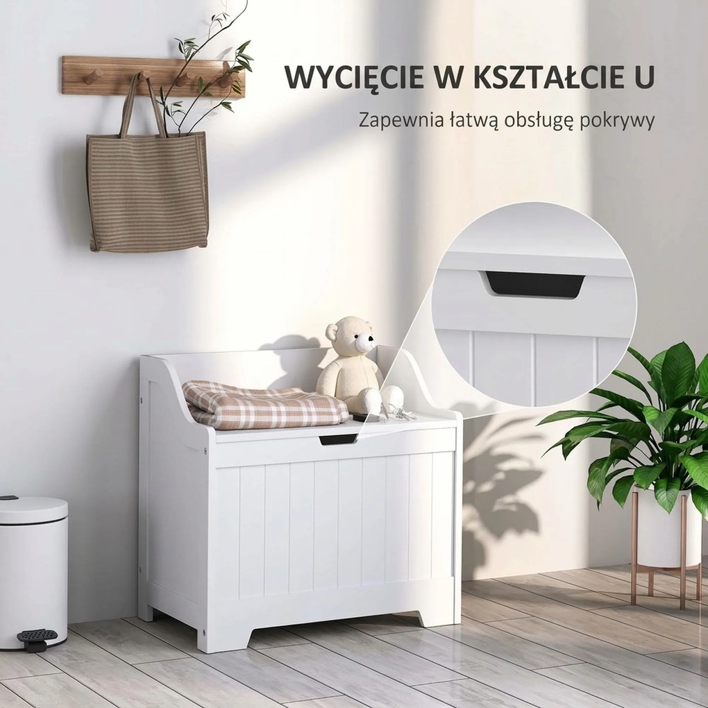 HOMCOM Skrzynia do Przechowywania, Drewniana Skrzynka z Pokrywą, Dużo Miejsca, Nowoczesny Design, Biały