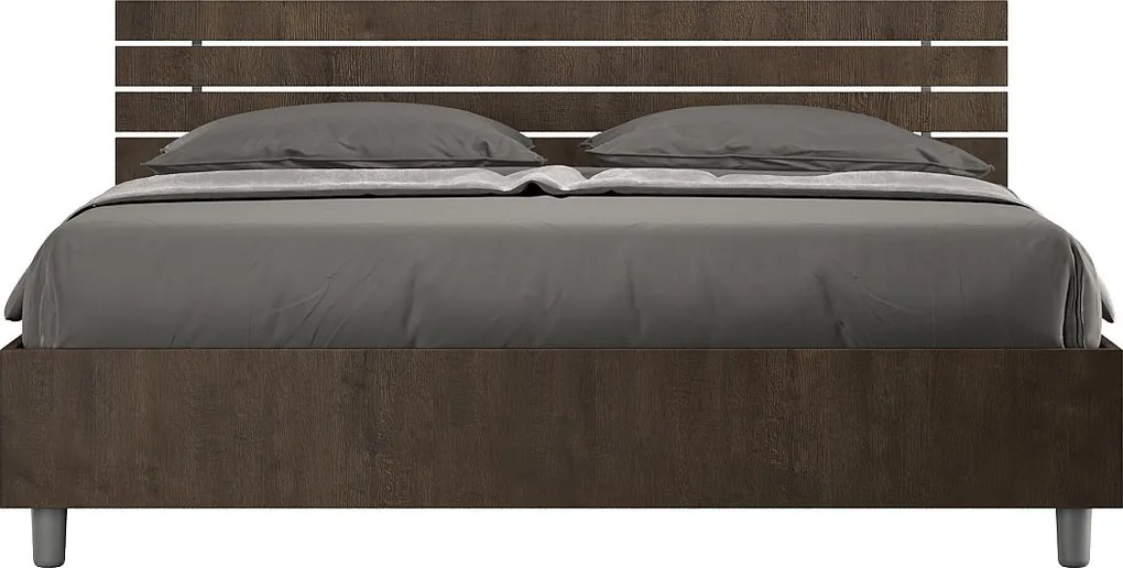 Łóżko wyposażone w stelaż z listwami 160x200 Nachylony zagłówek z listwami Orzech Ankel