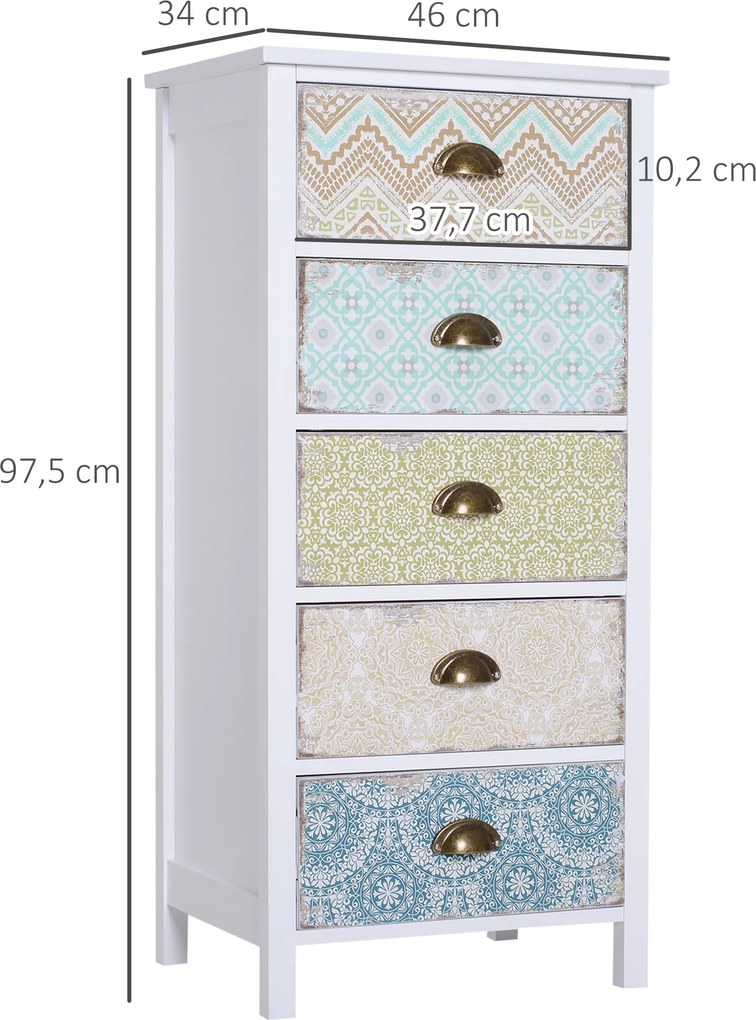 HOMCOM Komoda nowoczesna z 5 szufladami wielokolorowa 46x34x975 cm do salonu sypialni | Aosom PL