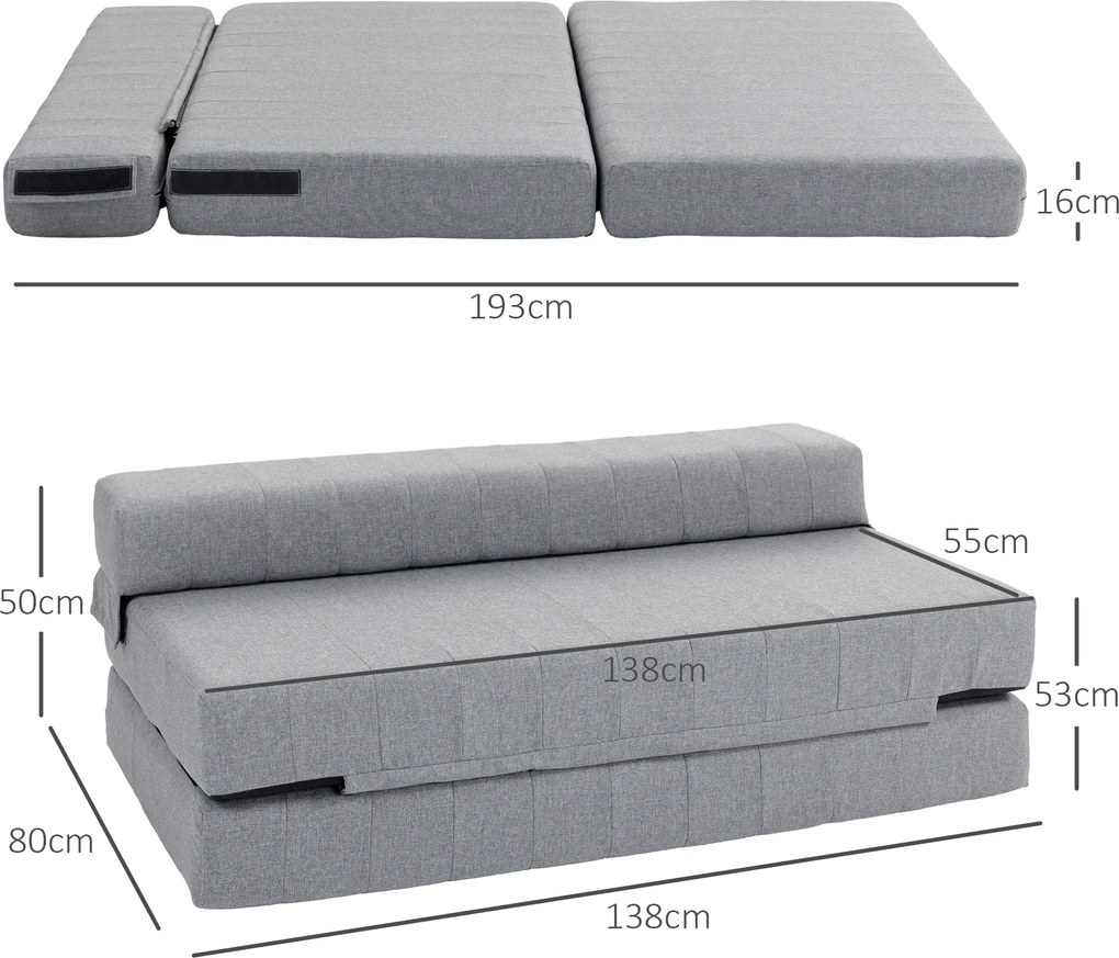 HOMCOM Składany fotel z funkcją łóżka, łóżko dla gości, składane, do 250 kg, 138x80x50 cm, Szary