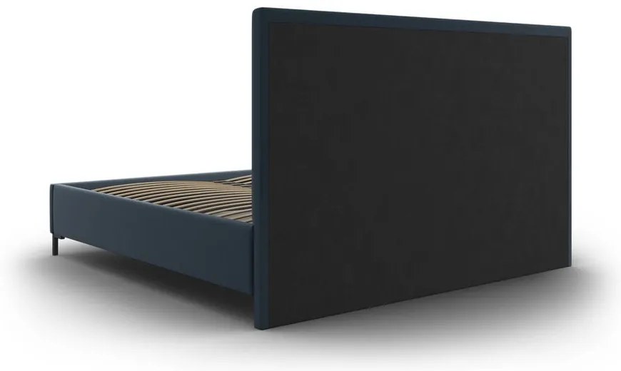 Ciemnoniebieskie tapicerowane łóżko dwuosobowe ze schowkiem i stelażem 180x200 cm Casey – Mazzini Beds