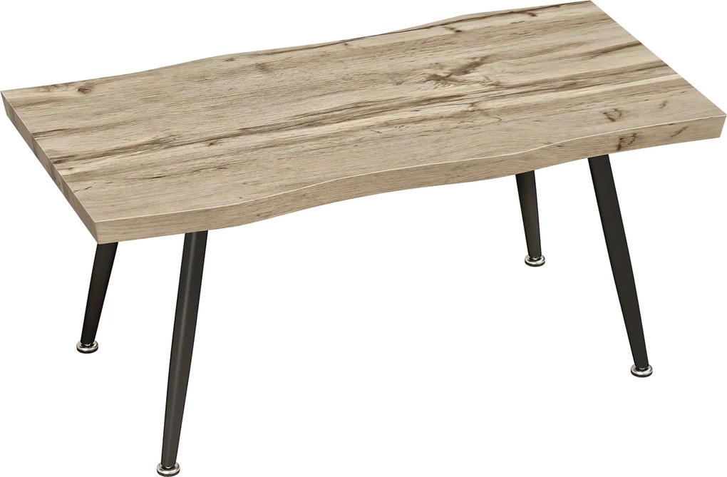 HOMCOM Stolik kawowy, stolik boczny z nogami ze stali, blat o grubości 4 cm, stolik do salonu 100 x 50 x 45 cm, Dąb+Czarny | Aosom PL