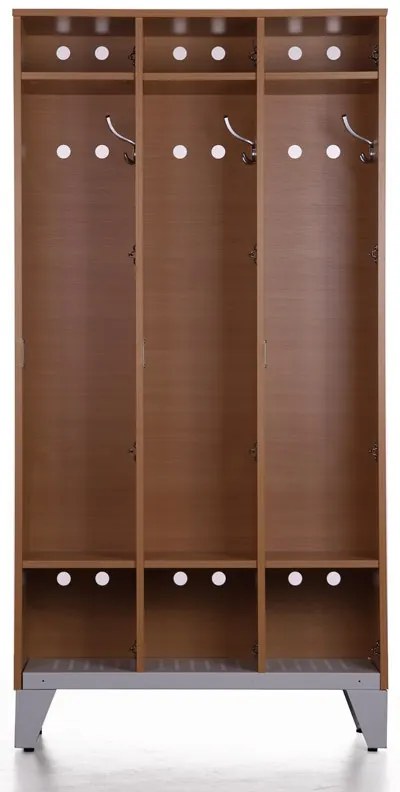 Drewniana szafka ubraniowa na nogach, 3-drzwiowa, 1750 x 900 x 400 mm, demontaż, zamek obrotowy, orzech