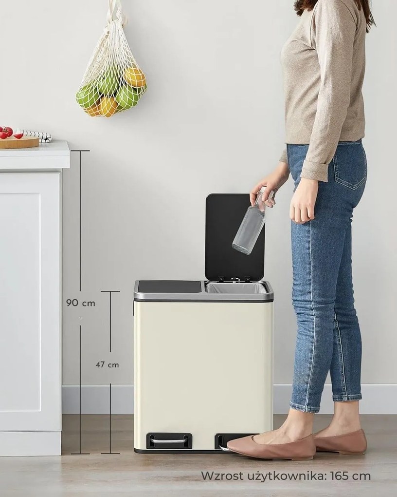 Kosz do segregacji odpadów SORT 30l (2×15l), beżowy/srebrny/czarny SongmicsHome