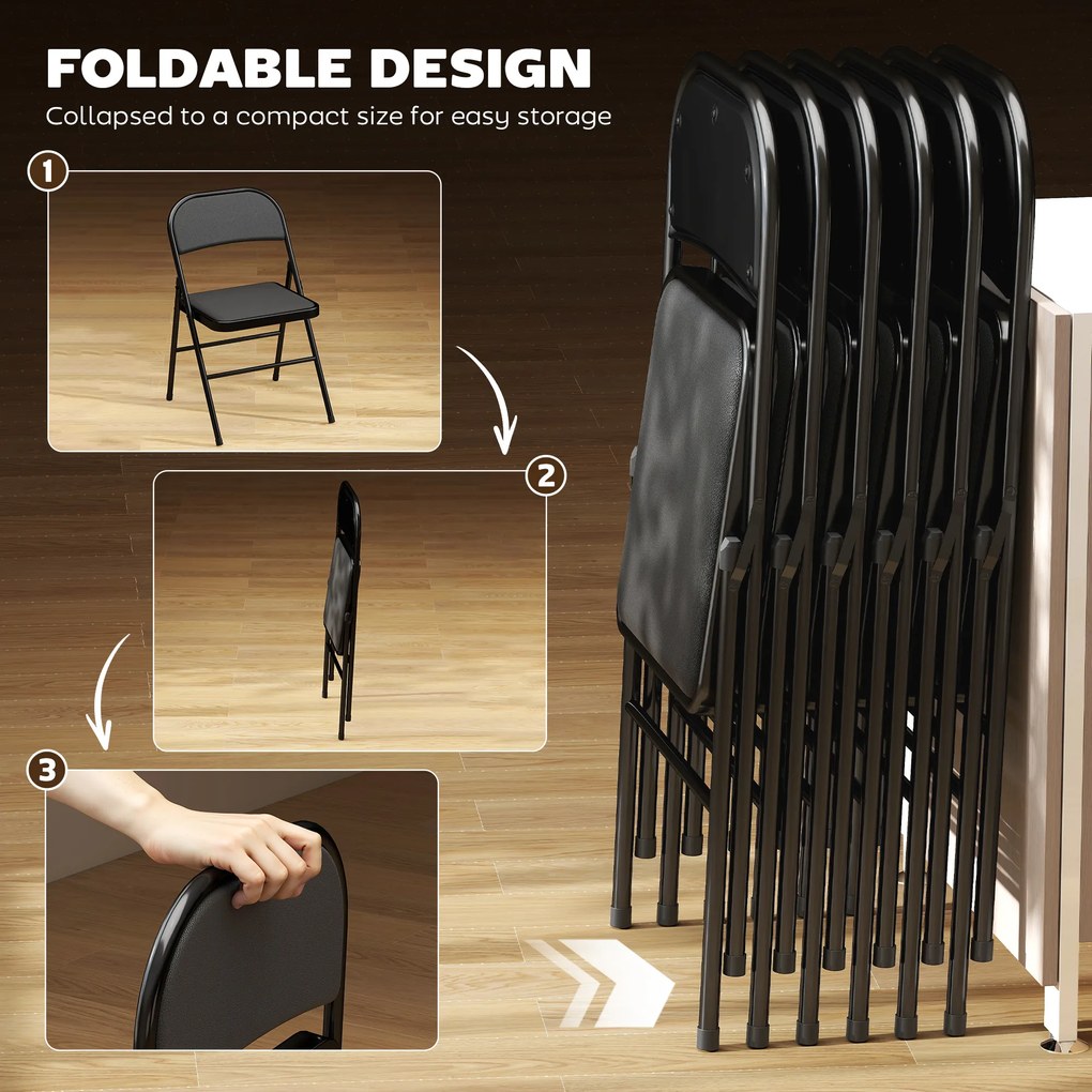 HOMCOM Zestaw 2 Składanych Krzeseł Biurowych, Metalowe Nogi, Składany Fotel do Biura i Poczekalni, Ekoskóra, Czarny | Aosom PL