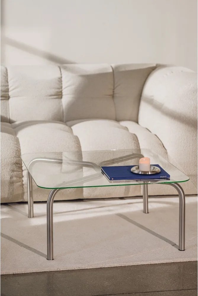 Stolik ze szklanym blatem w kolorze srebra 60x80 cm Uku – noo.ma