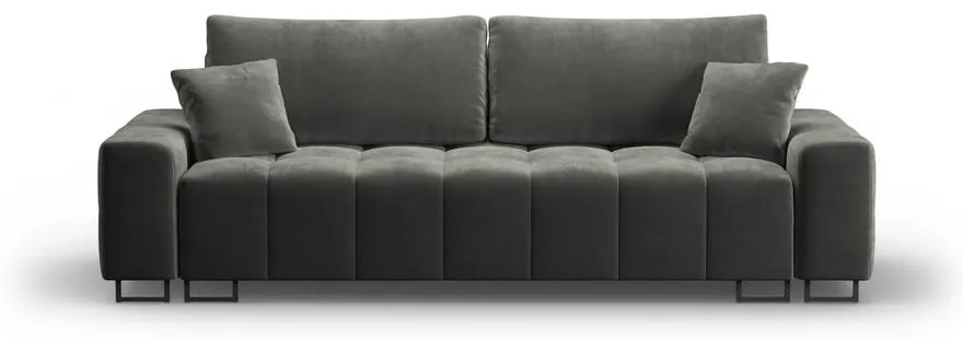 Szara aksamitna rozkładana sofa ze schowkiem 250 cm Wicklow – Cosmopolitan Design