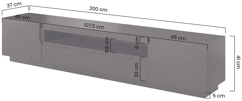 Szafka RTV Loftia 200 cm dwudrzwiowa z wnęką - czarny / czarny mat
