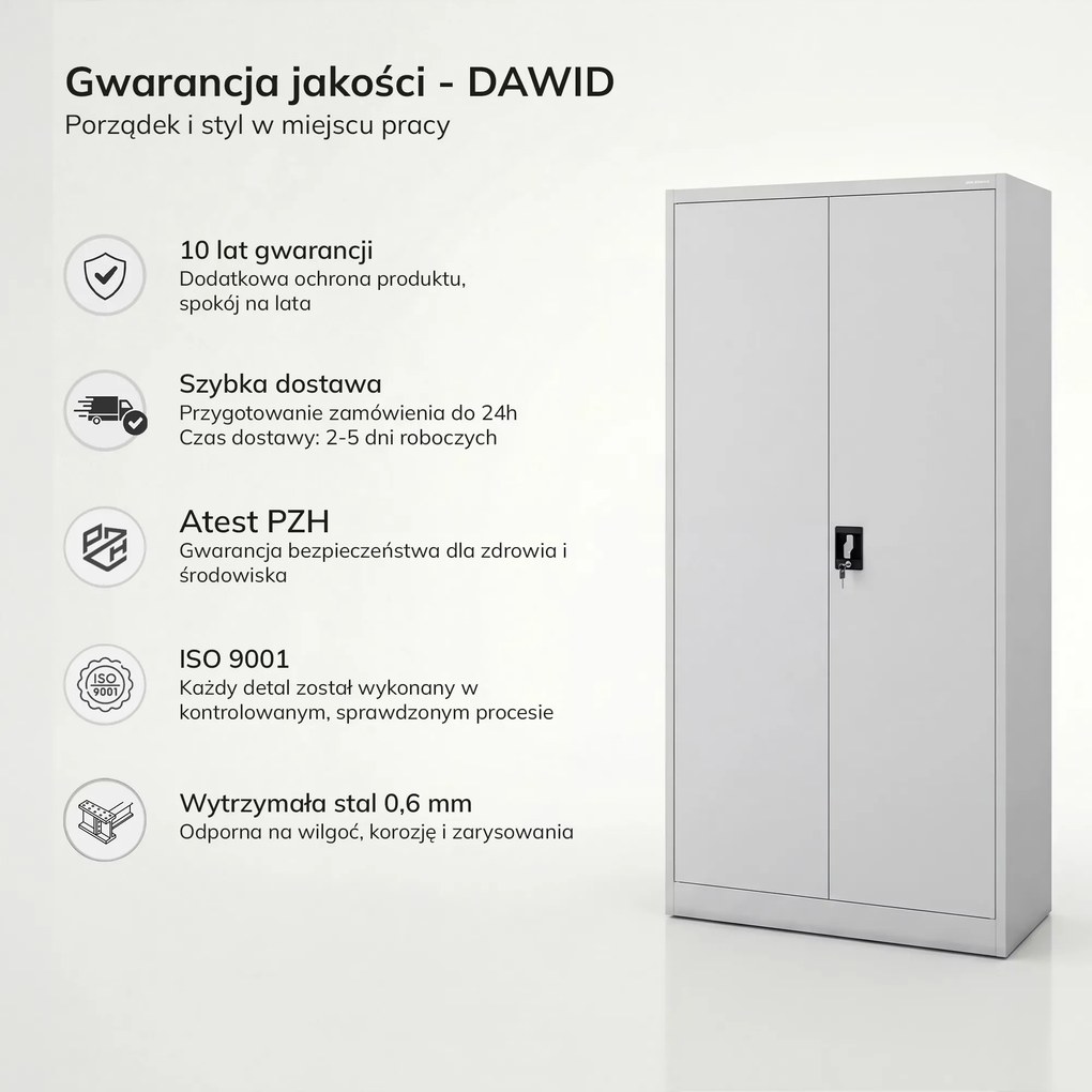 Szafa metalowa wielofunkcyjna z drążkiem szara, 900x1850x450 mm: DAWID