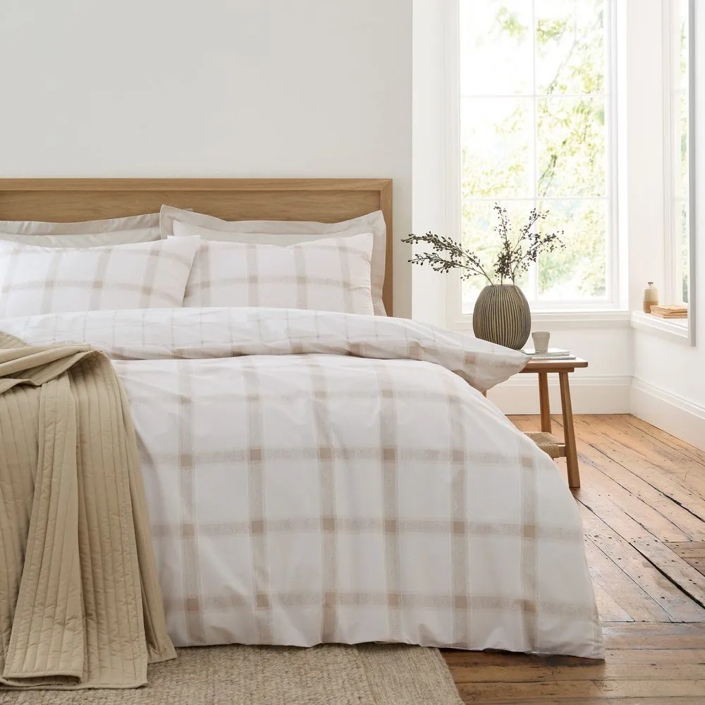Beżowa bawełniana pościel jednoosobowa 135x200 cm Oxton Check – Bianca