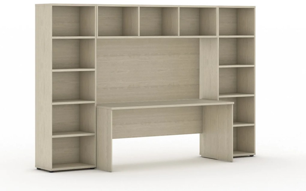 Biblioteka INTEGRO z wbudowanym biurkiem, niska, 2950x700/400x1920 mm, dąb naturalny