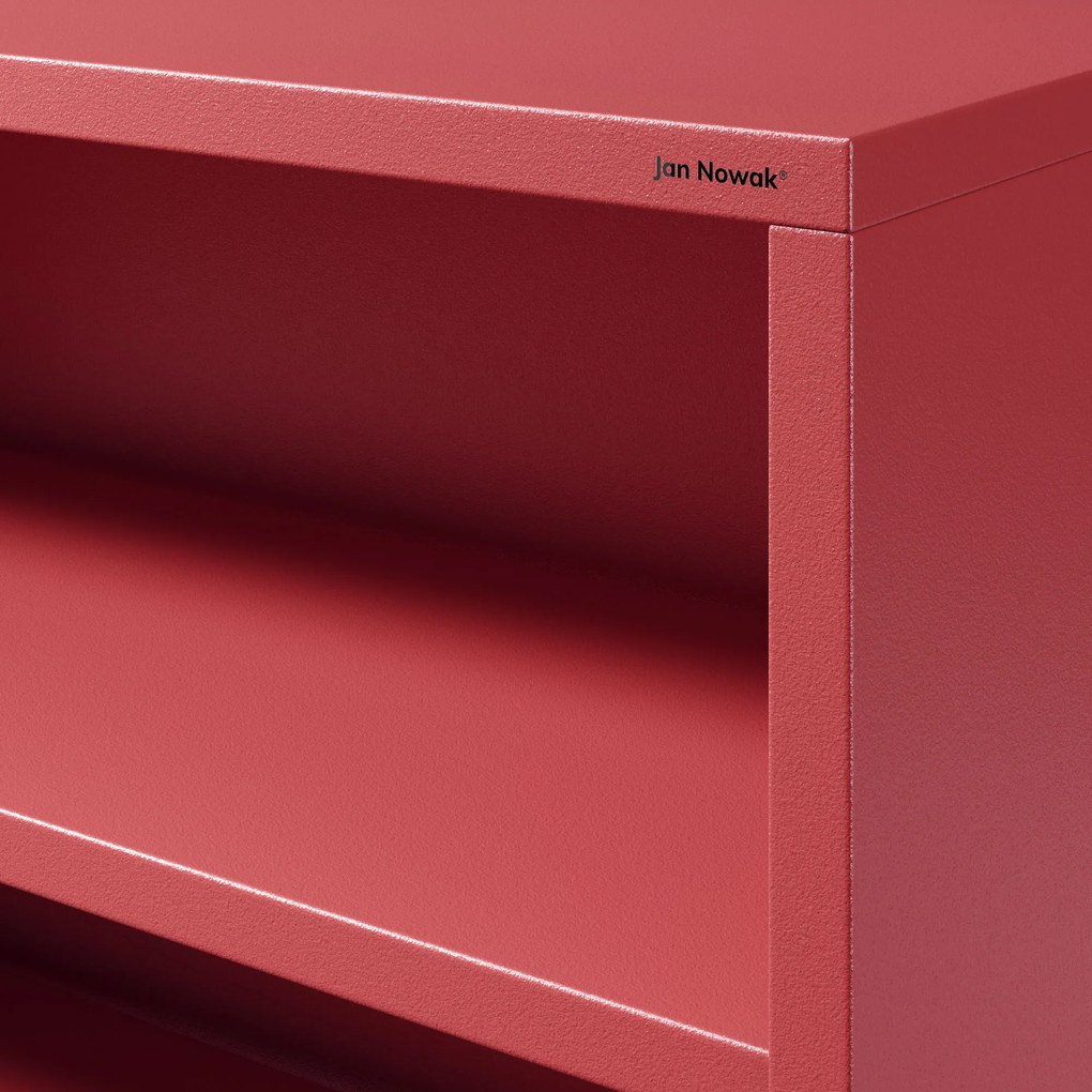 Niski regał metalowy czerwony Modern LUCA, 1000 x 900 x 350 mm