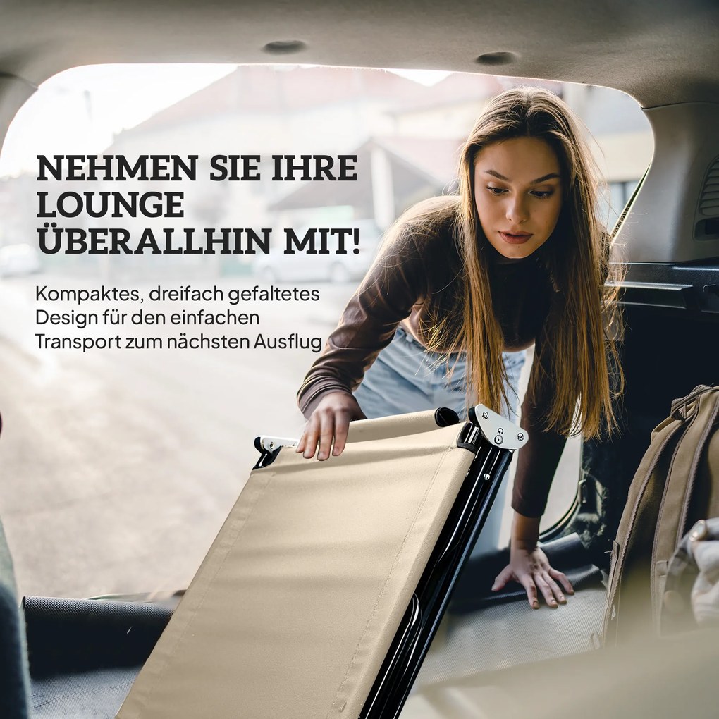 Outsunny Leżak z otworem na twarz i poduszką, składany, wodoodporne pokrycie, metalowy stelaż, beżowy | Aosom PL