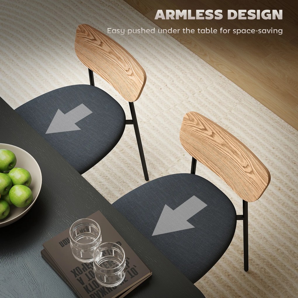 HOMCOM Zestaw 2 krzeseł do jadalni, Wygląd lnu, Design bez podłokietników, Metalowe nogi, Szare