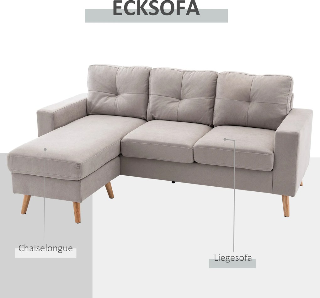 HOMCOM Sofa narożna 3-osobowa, w wyglądzie lnu, Chaiselongue odwracalne, 193x136x85 cm, Jasnoszary | Aosom PL