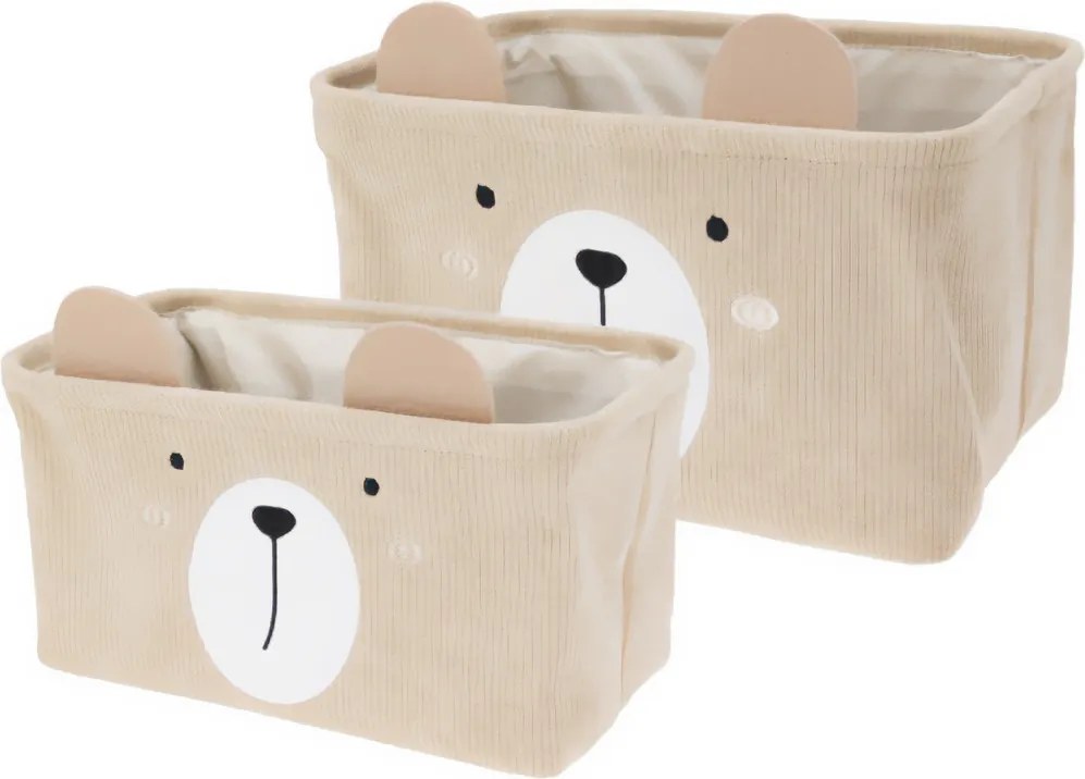 Pojemniki na zabawki CUTIE z uszkami, sztruksowe, 2 sztuki