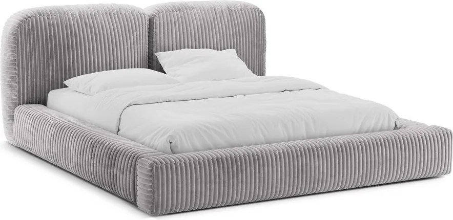 Jasnoszare tapicerowane łóżko dwuosobowe ze schowkiem i stelażem 200x200 cm Martina – Micadoni