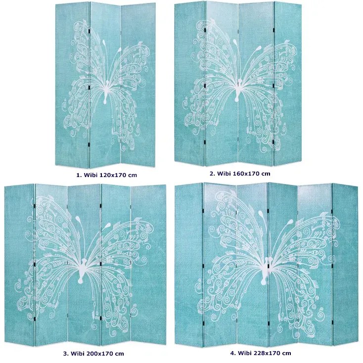 Niebieski parawan wewnętrzny z motylem - Lanard 3X 228 x 170 cm