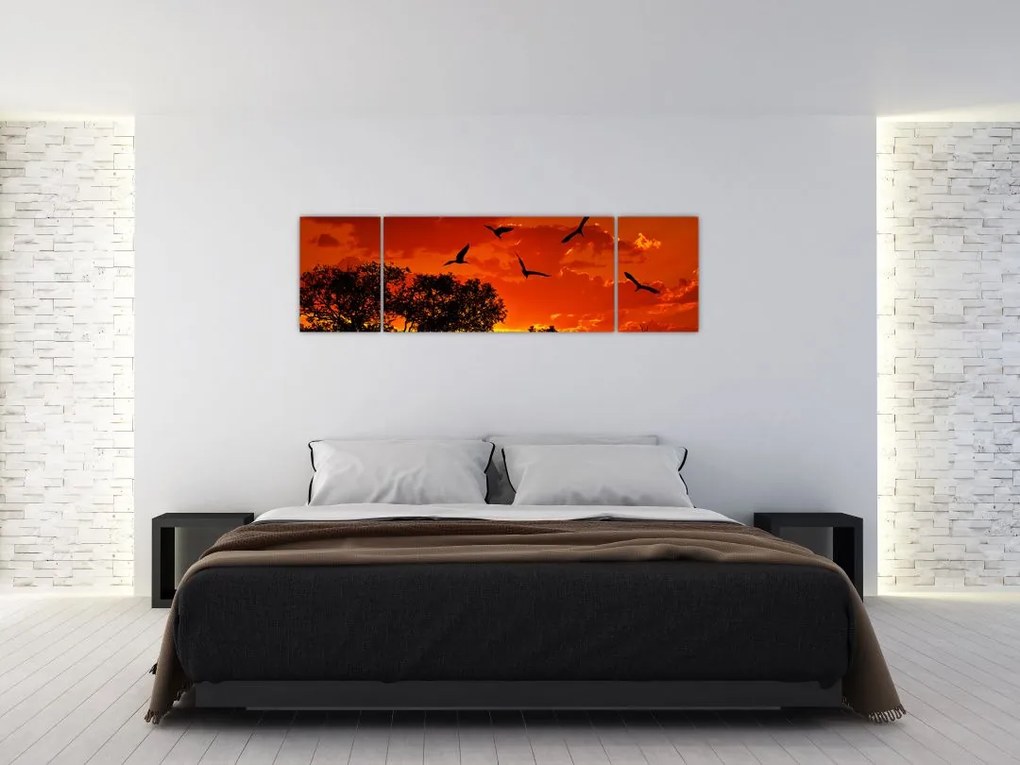 Obraz ptaków o zachodzie słońca (170x50 cm)