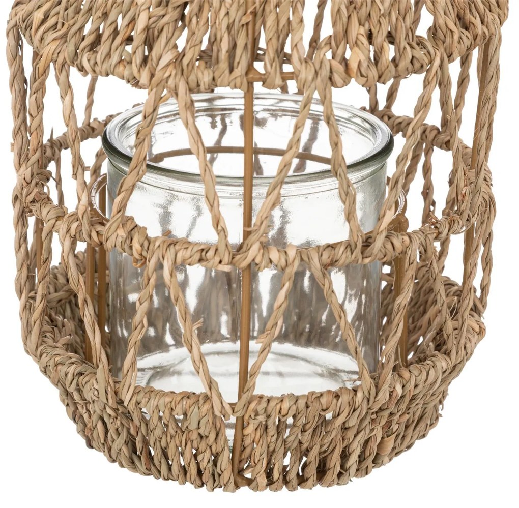 Lampion rattanowy na taras, z rączką, wys. 18 cm