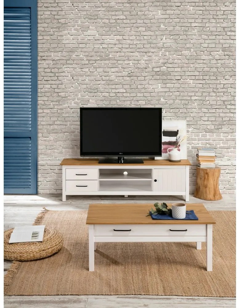 Biała szafka pod TV z litego drewna sosnowego 158x47 cm Miranda – Marckeric