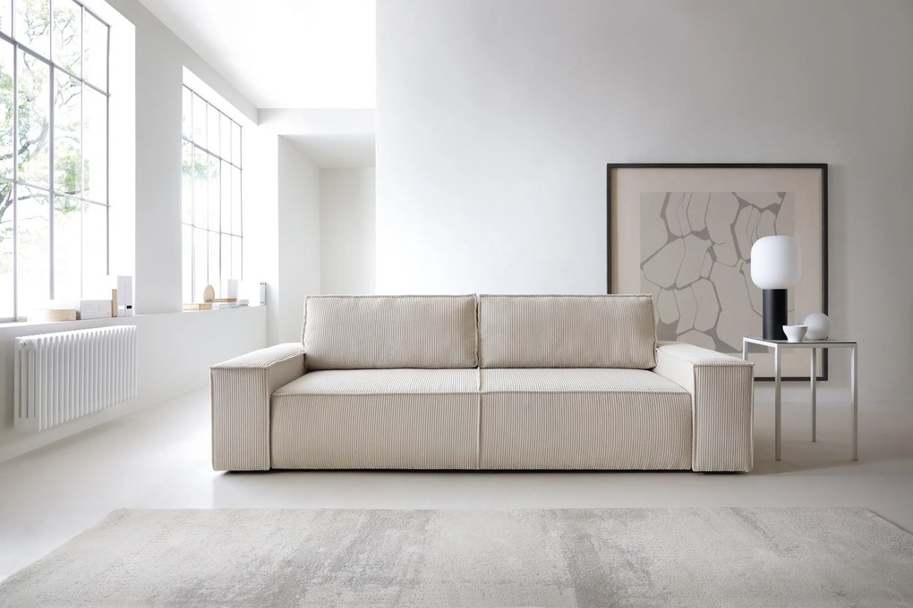 Masseno Sofa ZING z funkcją spania i pojemnikiem na pościel, Rozkładana sofa - Beżowy, POSO 02