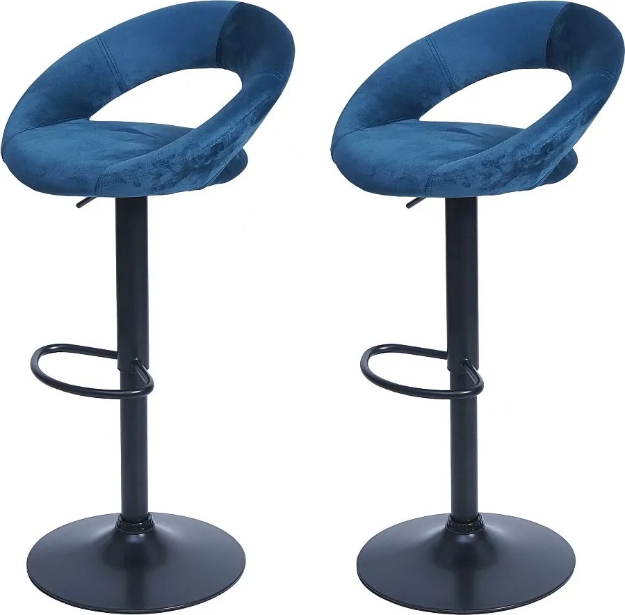 Stołek barowy MCW-F46 (zestaw 2 szt.),  aksamit, petrol-niebieski