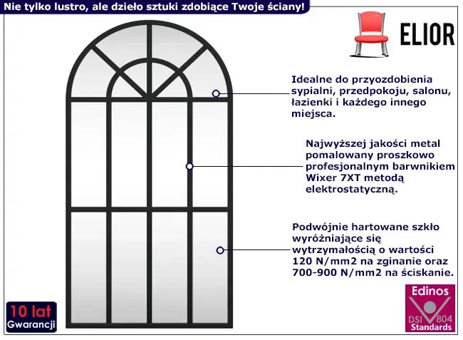 Czarne lustro ścienne zakończone łukiem B3-D89