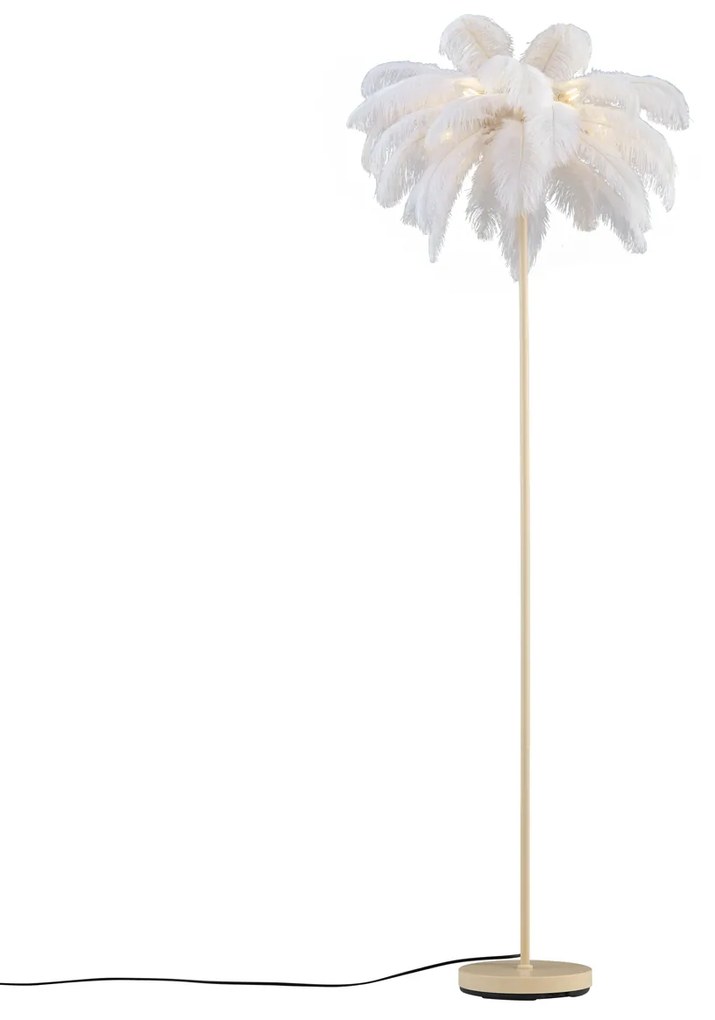 Lampa podłogowa Art Deco beżowa z białymi piórami - Peahen ArtDeco Oswietlenie wewnetrzne