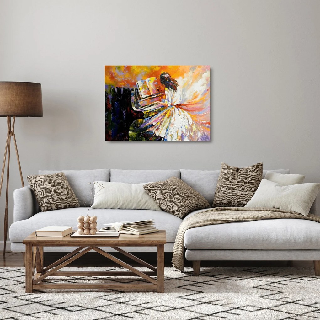 Obraz na szkle - Kobieta grająca na pianinie (70x50 cm)