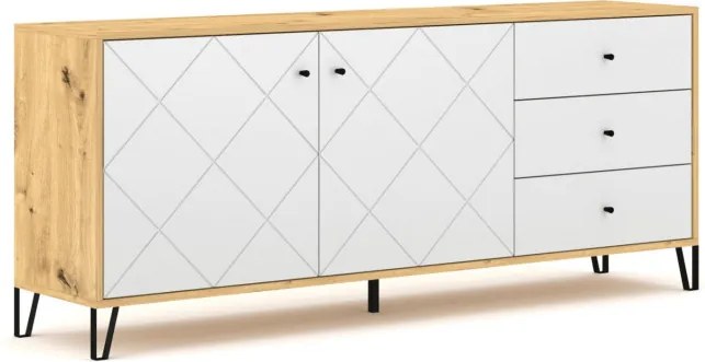 Komoda Dwudrzwiowa z Szufladami BACARDI 183 cm Dąb Artisan/Biały Nowoczesna