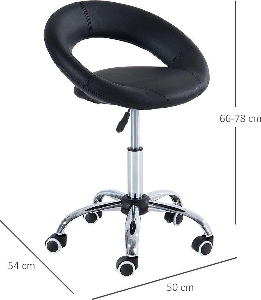 HOMCOM Taboret na kółkach taboret roboczy krzesło obrotowe taboret kosmetyczny z regulacją wysokości czarny