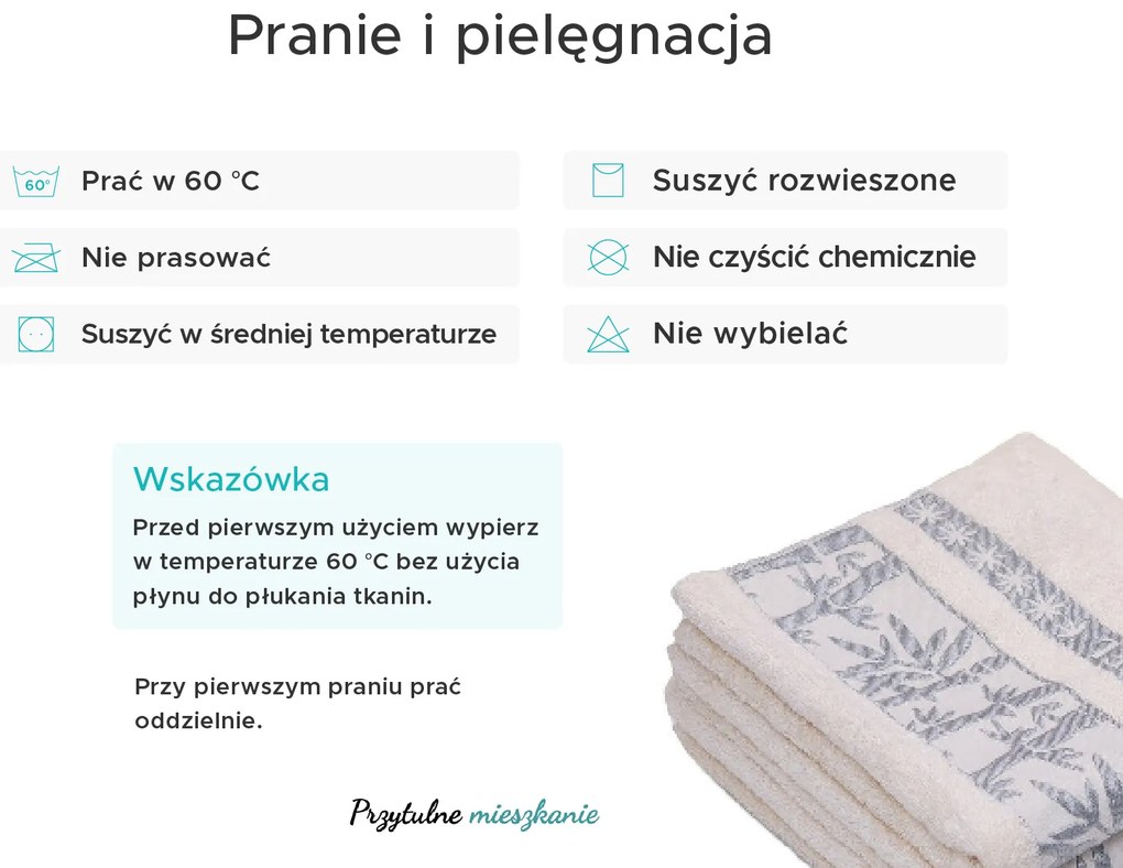 Bambusowy ręcznik BAMBOO 50x90 cm kremowy, 70% włókno bambusowe | 30% bawełna
