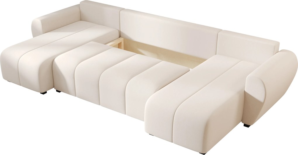 Rozkładana sofa narożna w kształcie U SEVIO 311x145 cm, kremowa + 2 poduszki GRATIS