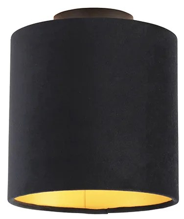 Lampa sufitowa z czarnym i złotym abażurem z aksamitu 20 cm - Combi Black klasyczny/Antyczny Oswietlenie wewnetrzne