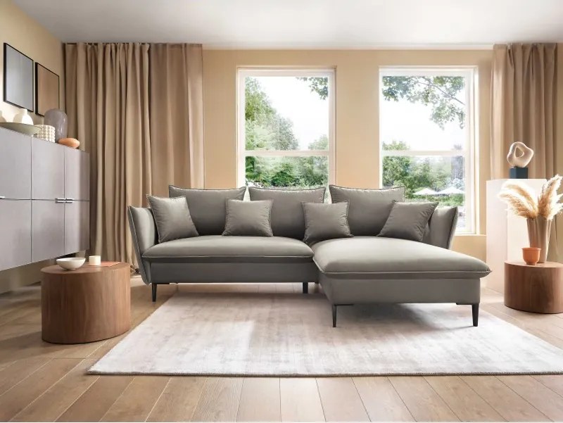 Narożnik GLOSS Prawostronny z funkcją spania, zestaw z poduszkami wolnostojący tkanina RIVIERA 21 Beżowy WERSAL