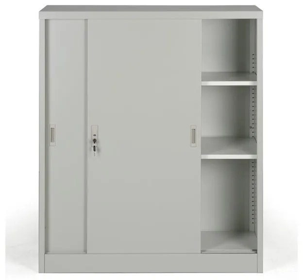 Metalowa szafa z przesuwnymi drzwiami, 2 półki, 1000 x 1200 x 450 mm, jasnoszary