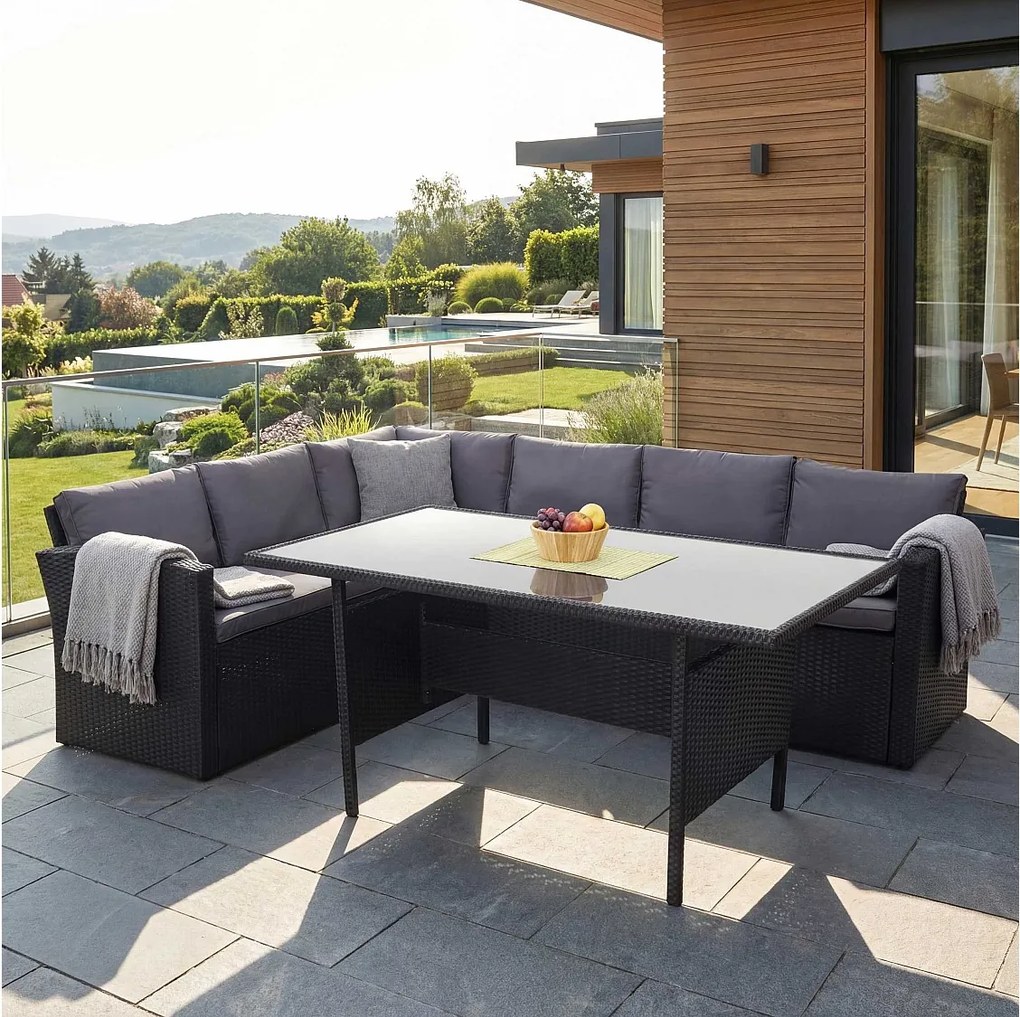 Zestaw z polirattanowym wykończeniem MCW-A29,  poduszki ciemnoszare