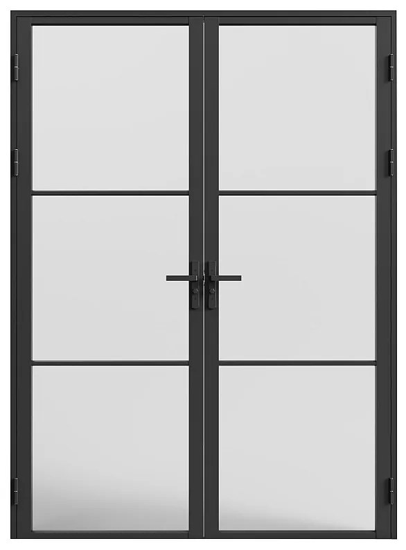 Drzwi kompletne 2-skrzydłowe dwustronne z aluminium i matowego szkła - 2 x wys. 204 x szer. 83 cm - Czarny - MASERU