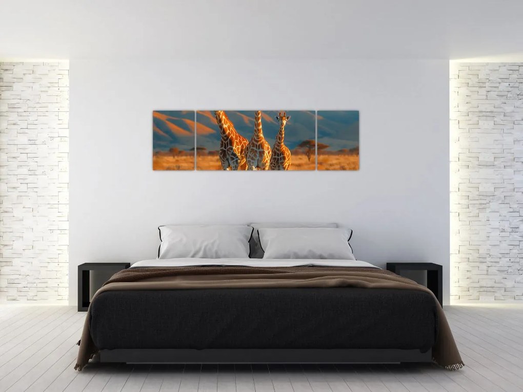 Obraz - Żyrafy na pastwisku (170x50 cm)