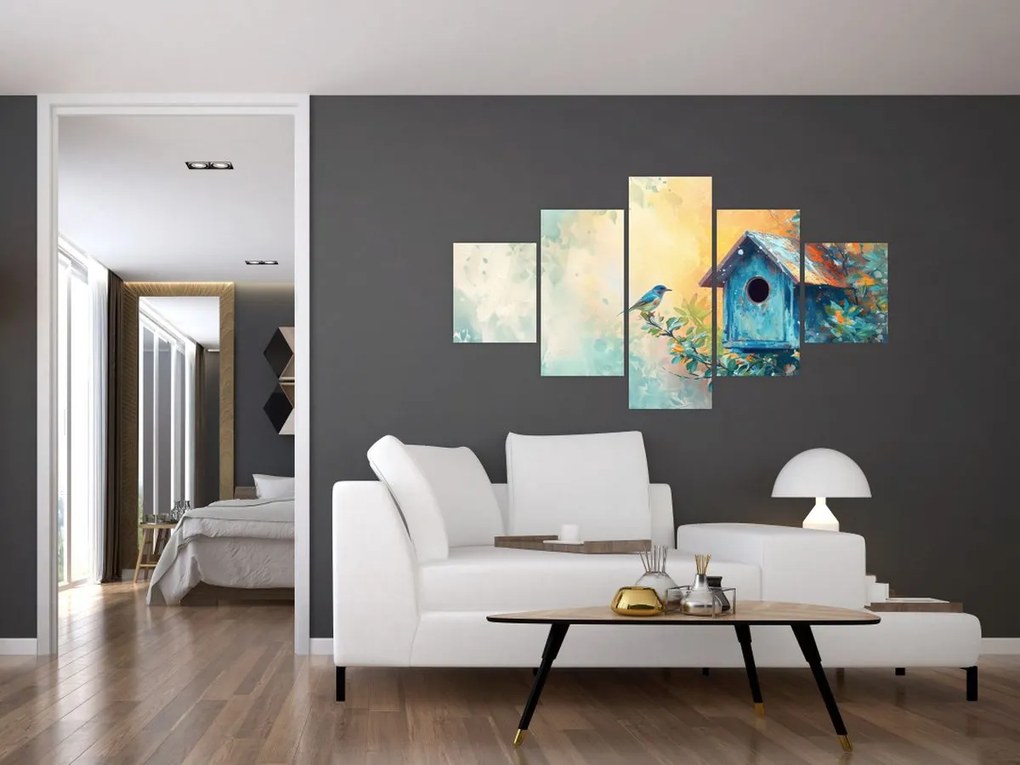 Obraz - Domek dla ptaków, akwarela (125x70 cm)