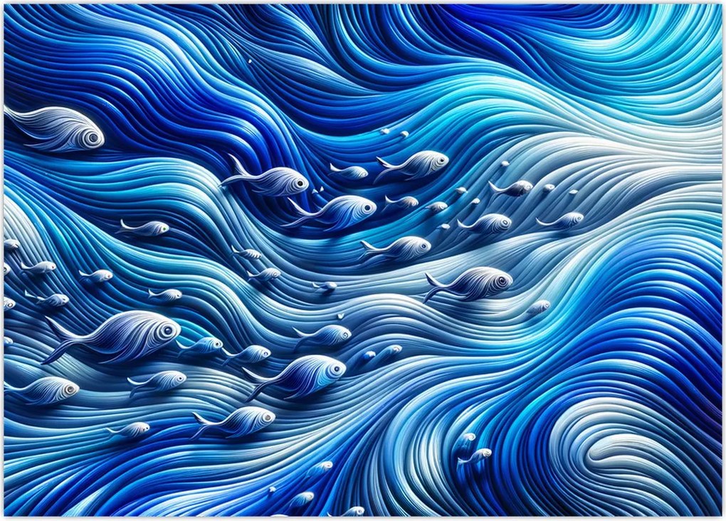 Obraz na szkle – Ryby w falach (70x50 cm)