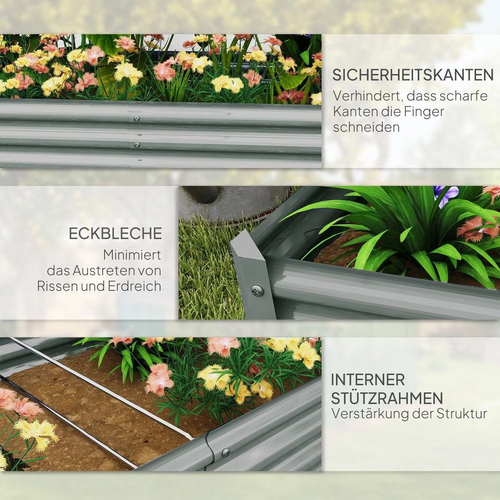 Outsunny Wysokie grządka ze stali, odporna na warunki pogodowe z krawędzią antypoślizgową