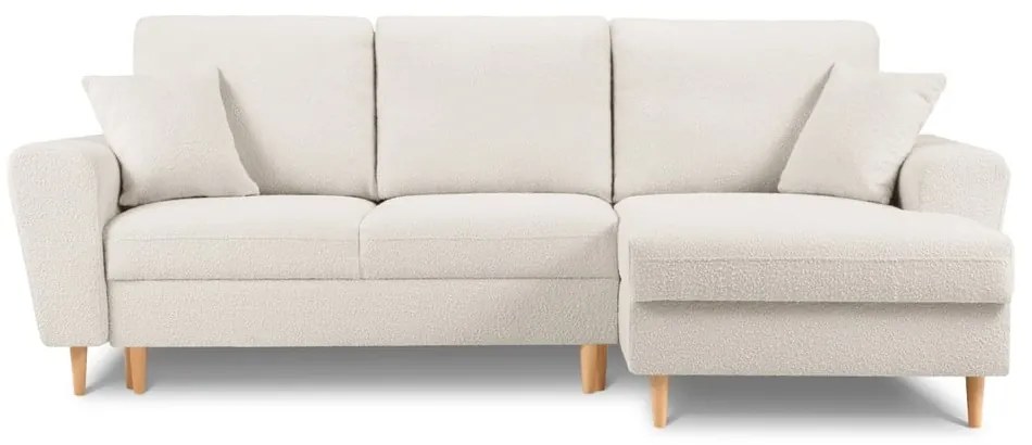 Beżowy rozkładany narożnik ze schowkiem z materiału bouclé (prawostronny/z szezlongiem) Kyoto – Cosmopolitan Design