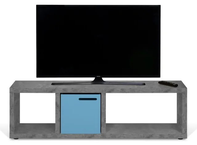 Szara szafka pod TV w dekorze betonu 150x45 cm Berlin – TemaHome
