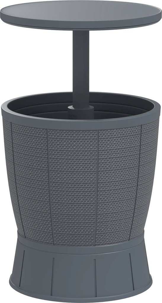 Outsunny 3-w-1 Stolik pomocniczy ogrodowy 45 x 43 cm Okrągła chłodziarka, stolik balkonowy z 41 L pojemnością, plastik, szary