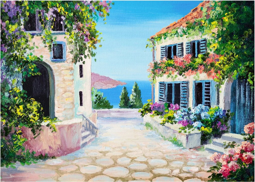 Obraz na szkle - Grecka aleja, obraz olejny (70x50 cm)