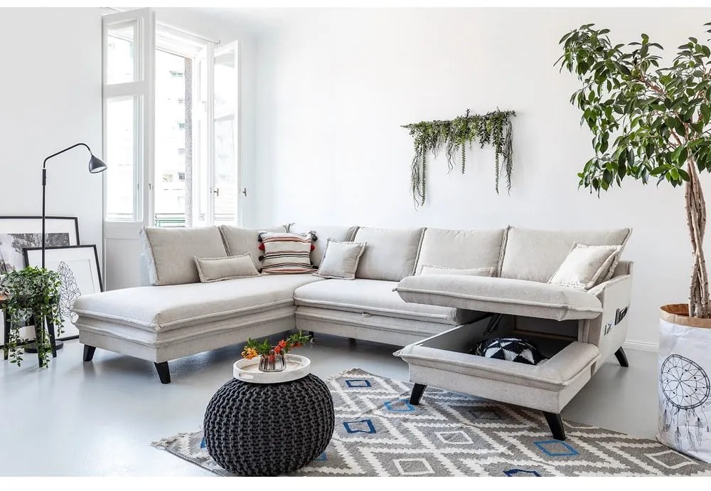 Jasnobeżowa rozkładana sofa w kształcie litery "U" Miuform Charming Charlie, lewostronna